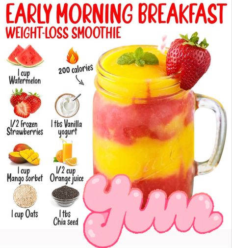 Weight loss smoothie Early Morning Breakfast, Easy Healthy Smoothie Recipes, Watermelon Smoothie, Wellness Food, Smoothie Diet Challenge, Fruit Smoothie Recipes Healthy, Healthy Smoothie Recipes, Easy Healthy Smoothies, Smoothie Recipes Healthy Breakfast