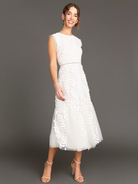 Modest Neckline, Figure Flattering Dresses, Romantic Garden, Midi Sheath Dress, Lace Midi, Flared Skirt, New Arrival Dress, White Casual, 15 Dresses