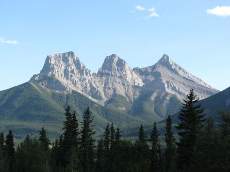 Alberta!  Three Sisters The Three Sisters Mountains, Three Sisters Mountain Tattoo Alberta Canada, Three Sisters Canmore, 3 Sisters Mountain, Three Sister Tattoos, Canmore Canada, Three Sisters Mountain, Mountain Photography, Nature Drawing