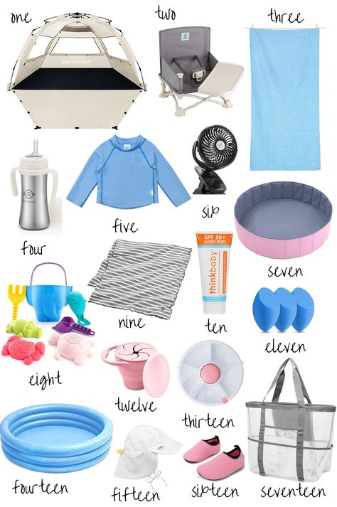 Baby Summer Essentials, Newborn Beach Essentials, Beach Gear Must Have, Beach Essentials For Baby, Baby Beach Hacks, Toddler Beach Essentials, Baby Beach Essentials, Baby Beach Gear, Baby Camping Gear