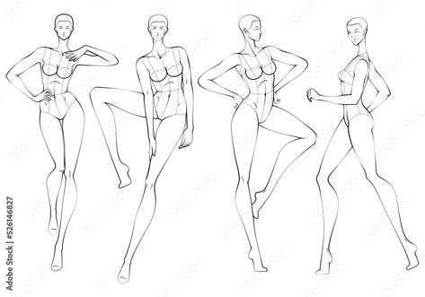 Fashion Croquis Front And Back, Sketches Face, Woman Body Sketch, Fashion Illustration Template, Fashion Sketch Template, Modern Pattern Design, Croquis Fashion, Fashion Figure Templates, Fashion Illustration Poses