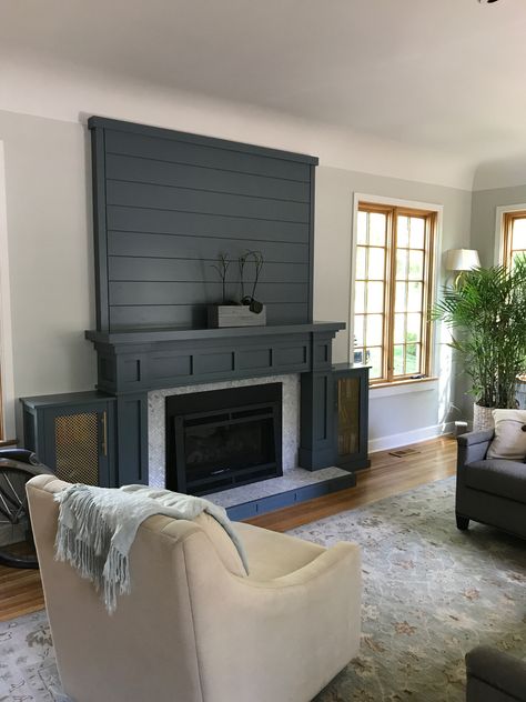 Blue fireplace Deep Blue Fireplace, Hale Navy Fireplace Wall, Navy Blue Fireplace Mantel, Hale Navy Fireplace, Navy Fireplace Wall, Blue Fireplace Wall, Dark Blue Fireplace, Navy Blue Fireplace, Accent Wall And Fireplace