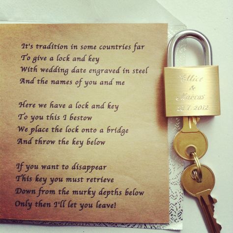 A lock and key - the poem says it all :) Marriage Reception, Unity Ceremony, Love Poem, The Poem, Christian Wedding, Key To My Heart, Marriage Ceremony, Hindu Wedding, Lock And Key