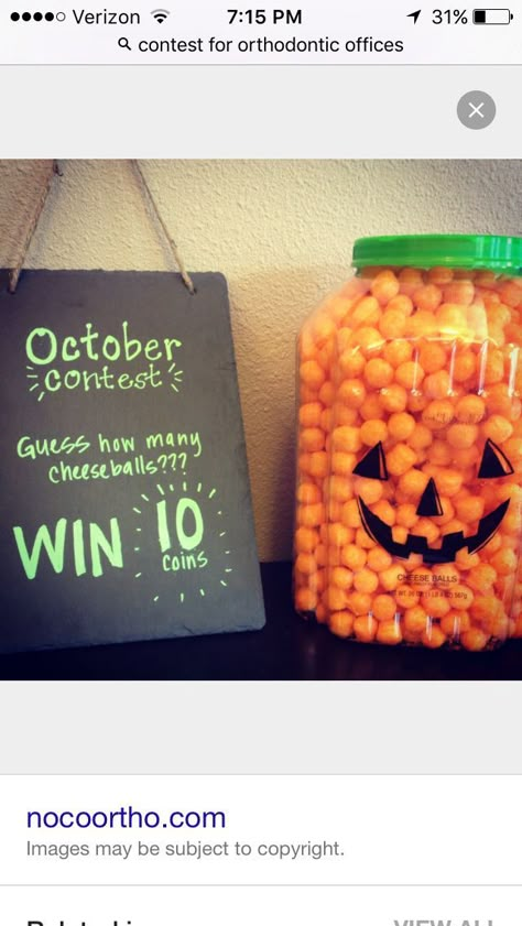 Fall Estimation Jars, Halloween Office Events, Fall Social Ideas, Workplace Halloween Activities, Halloween Guessing Game Jars, Fall Guessing Jar Ideas, September Office Activities, Halloween Fun At Work, Fall Customer Appreciation Ideas