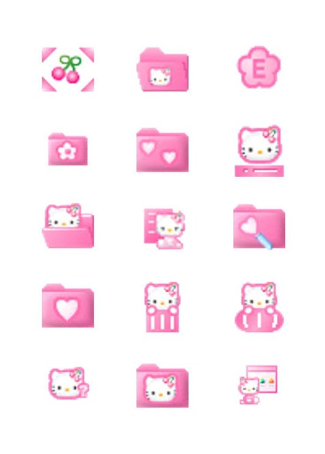 Hello Kitty Folder Icon, Home Screen Layout Iphone Hello Kitty, Pink Home Screen Icons, Phone Themes Cute, Hello Kitty Home Screen Layout, Gyaru Phone Theme, Cute Iphone Home Screen, Hello Kitty Phone Theme, Hello Kitty Home Screen