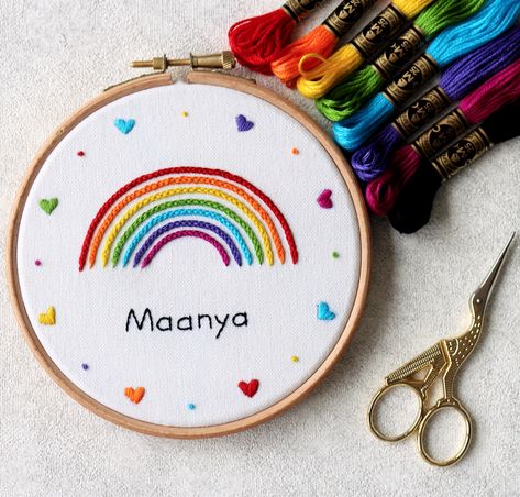 Name Embroidery Pattern, Rainbow Embroidery Pattern, Embroidery Names, Embroidery Jewellery, Pdf Embroidery Pattern, Rainbow Embroidery, Hand Embroidery Patterns Free, Embroidery Lessons, Embroidery Wall