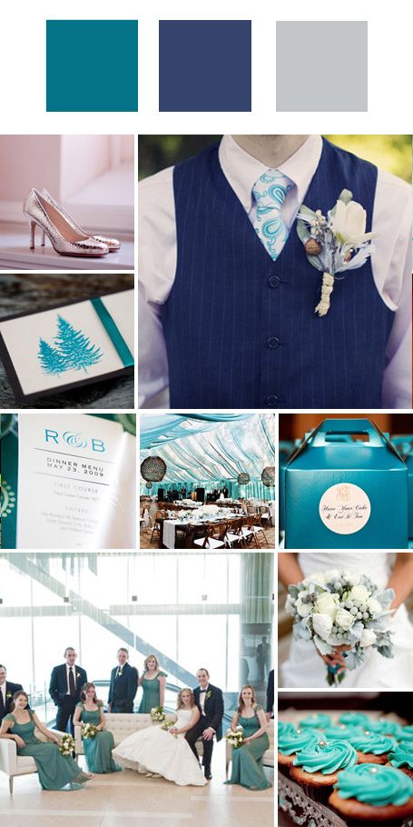 Turquoise + Navy + Gray // Classic Color Palettes We Love from TheKnot.com Aqua Color Palette, Choosing Wedding Colors, Teal Wedding Colors, Best Wedding Colors, Teal Wedding, Fall Wedding Colors, Wedding Color Palette, Teal And Grey, Wedding Color Schemes