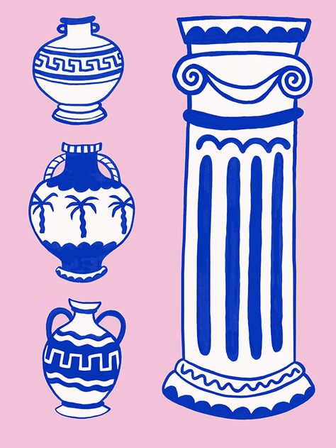 Greek Graphic Design, Greek Prints, Greek Illustration, Greece Illustration, Greek Pots, Greek Vibes, Greek Print, Greek Artwork, Greek Decor