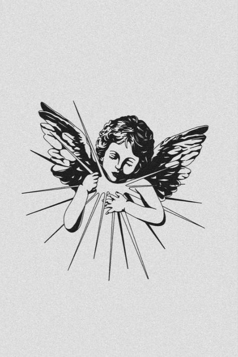 Blackwork Angel Tattoo, Old School Design Graphics, Bicep Tattoos, Tattoo Homme, Cupid Tattoo, Cherub Tattoo, Ancient Drawings, Greek Mythology Tattoos, Tattoo Outline Drawing