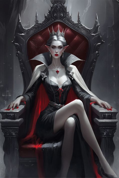 Vampire Characters Art, Vampire Countess Art, Gothic Anime Vampire, Queen Of Vampires, Vampire Dress Drawing, Vampire Empress, Vampire Queen Dress, Vampire Queen Aesthetic, Vampire Oc Female