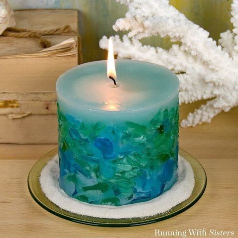 Make a gorgeous DIY Sea Glass Candle! We’ll show you how to wick the mold, melt the wax and add the sea glass to make a beautiful embedded candle! Sea Glass Candles, Sea Glass Diy, Expensive Candles, Diy Candle Making Kit, Diy Candles Homemade, Hand Dipped Candles, Glass Candles, Making Candles Diy, Candle Making Business