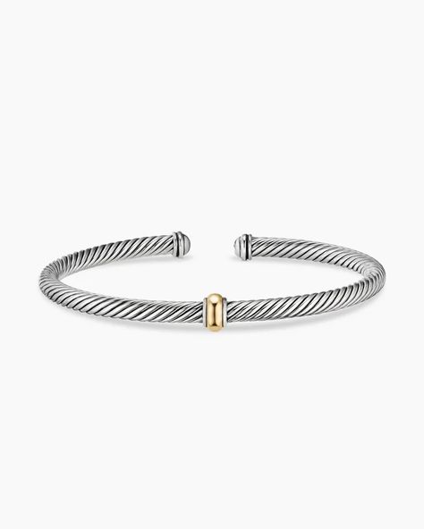 Classic Cable Station Bracelet in Sterling Silver with 18K Yellow Gold, 4mm Artistic Signature, David Yurman Bracelet, Station Bracelet, Silver Bracelets For Women, Cable Bracelets, Classic Bracelets, Oversized Tote Bag, Rose Gold Bracelet, Yellow Gold Bracelet