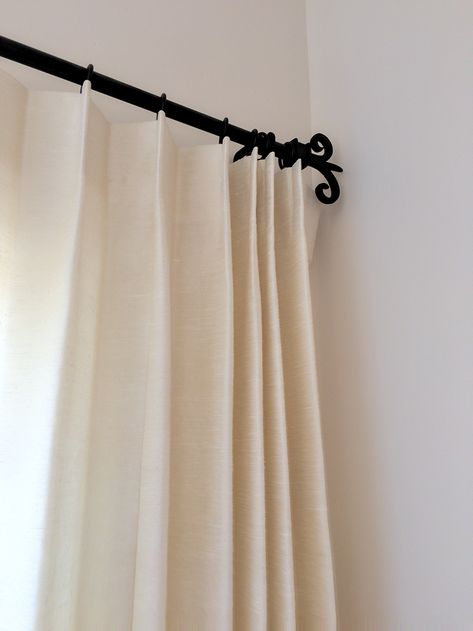 Vogue Interiors, Curtains Pinch Pleat, French Pleat Curtains, Pinch Pleat Drapes, Dining Room Drapes, Cream Drapes, Iron Curtain Rods, Cartridge Pleats, Pinch Pleat Draperies