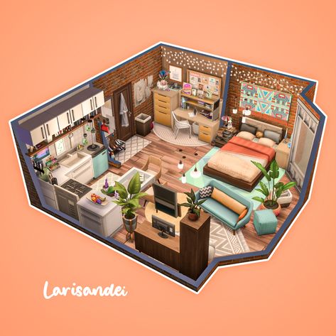 Sims 4 Small Apartment Ideas, Sims 4 Bedroom Apartment, Sims 4 One Room House, Sims 4 Apartment Inspiration, Small House Sims 4 Ideas, Sims 4 Studio Apartment Layout, Sims Student House, The Sims 4 Loft Apartment, Student Apartment Sims 4