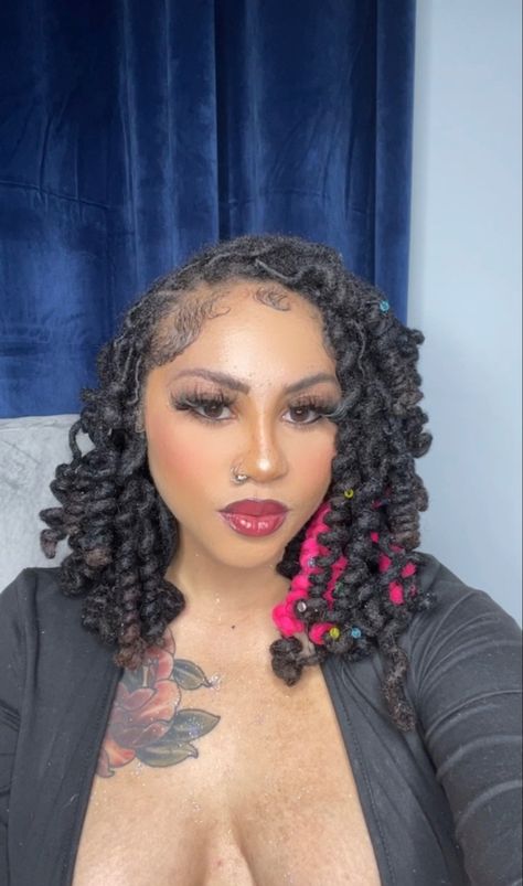 Creative Locs Styles, Locs Hairstyles For Women Curls, Prom With Locs, Latina With Locs, Loc Hairstyles For Women Prom, Prom Hairstyles For Black Women Locs, Vintage Loc Styles, Birthday Hairstyle With Locs, Locs With Gems