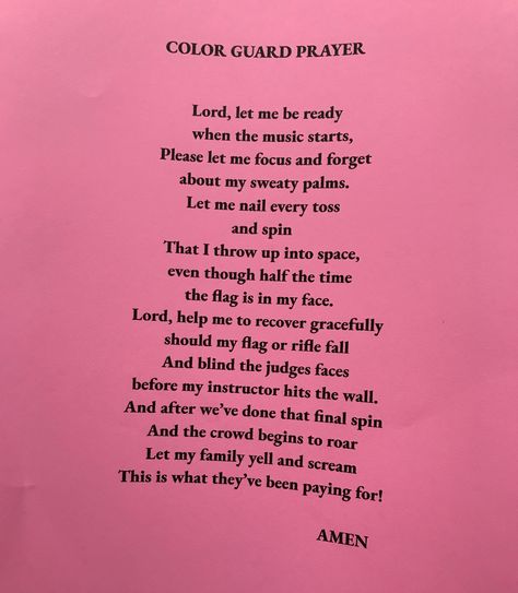 Give your guard sisters a color guard prayer with a little humor before competition to lift up their spirits. Color Guard Competition Checklist, Color Guard Moves, Color Guard Humor, Color Guard Aesthetic Wallpaper, Color Guard Gift Ideas, Color Guard Memes Funny, Color Guard Tosses, Color Guard Aesthetic, Color Guard Tips