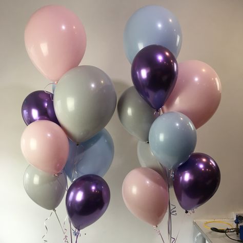 Soft pink, soft grey and soft blue with Chrome Purple Balloon Color Combinations, Chrome Purple, Colour Samples, Beautiful Balloons, Love Balloon, Backdrop Decorations, Color Samples, Colour Schemes, Balloon Decorations