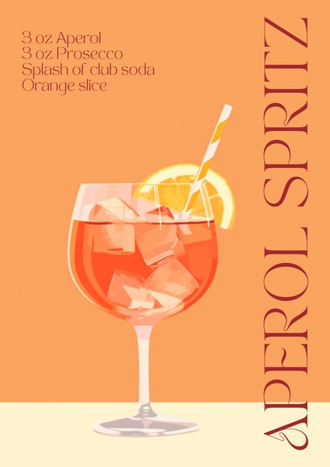 Cute Wall Posters Free Printable, Aesthetic Pictures Colorful, Drink Poster Design Ideas, Aperol Spritz Aesthetic, Preppy Bar, Aperol Spritz Poster, Cocktail Book Design, Cocktail Posters, Wall Art Funky