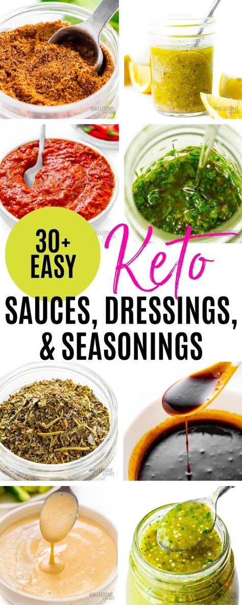 Keto Sauces, Dressings, & Seasonings Low Carb Condiments List, Low Carb Marinades, Keto Dressings For Salads, Sugar Free Sauces, Sugar Free Recipes Dinner, Keto Dressing, Sugar Free Diet Plan, Keto Seasoning, Keto Sauce