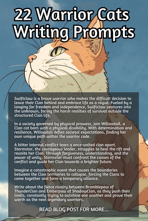 Unleash your creativity with these 22 Warrior Cats writing prompts! Embark on epic adventures with these courageous feline warriors. Cat Writing, Poetry Examples, Warrior Cat Names, Popular Book Series, Writing Prompts For Kids, Bravest Warriors, Writing Inspiration Prompts, Writing Challenge, Embrace Life