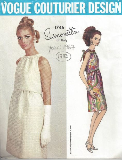 1967 Vintage VOGUE Sewing Pattern B34 DRESS (1784) SIMONETTA of ITALY - The Vintage Pattern Shop Dresses 60s, 1960s Vogue, Paper Carrier Bags, 60s Patterns, Vintage Vogue Sewing Patterns, 1960s Dresses, Vogue Vintage, Retro Sewing Patterns, Sew In Weave