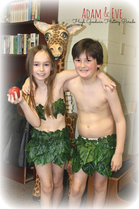 Adam & Eve Costume! Easy to make! Bible Character Costumes, Adam And Eve Costume, Characters Costumes, Eve Costume, Character Halloween Costumes, Easy Costume, Diy Costumes Kids, Primary Music, Sunday School Activities