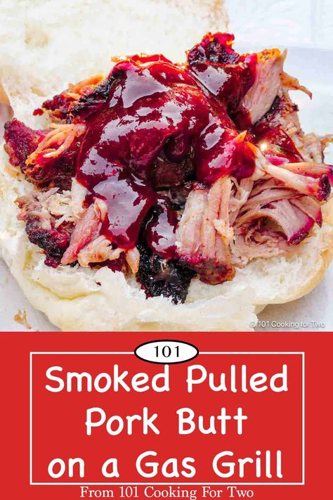 Cooking smoked pulled pork butt low and slow on your backyard gas grill is easier than you think. With just a pork butt roast (AKA Boston butt), a dry rub, and wood chips, you can make juicy BBQ pulled pork with fantastic crusty bark and smoky flavor. Grilled Pulled Pork, Gas Grill Recipes, Pork Shoulder Recipes, Bbq Recipe, Meat Eater, American Foods, Promotion Party, Smoked Pulled Pork, American Recipes