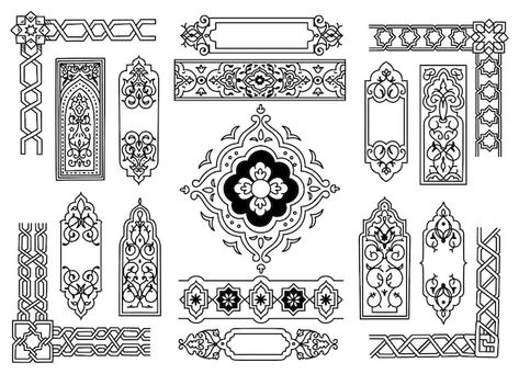 Set of islamic border and decoration ele... | Premium Vector #Freepik #vector #line-elements #graphic-frame #design #fashion-pattern Islamic Border Design Frames, Islamic Graphic Design, Vector Border Design, Nikkah Nama, Line Design Pattern, Islamic Border, Islamic Design Pattern, Islamic Geometry, Border Decoration