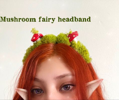 moss headband mushroom headband fairycore cottage core red and white mushrooms on green moss Mushroom Headband, Mushroom Hats, Fairycore Mushroom, Mushroom Circle, Fairy Crowns, Faerie Core, Fungi Illustration, Fairy Headband, Cosplay Crown