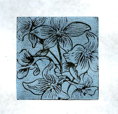 by Brian Holden. Relief printmaking using styrofoam. Two block study of flower forms. Collagraphy, Styrofoam Art, Relief Printmaking, Relief Printing, Gelli Arts, Unique Drawings, Wood Engraving, Monoprint, Linocut Prints