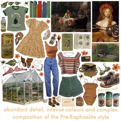 pre-raphaelite brotherhood style many of u requested and I’m sorry this turned out ugly as shit hop y’all like it 🤠 what’s ur favorite… Niche Moodboards, Mood Clothes, Pre Raphaelite, M Sorry, Stil Inspiration, Mood Board Fashion, Mein Style, Hippie Outfits, Dream Clothes