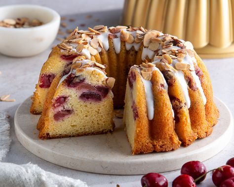 Cherry-Almond Bundt Cake - Bake from Scratch Cherry Almond Bundt Cake, Cherry Bundt Cake, Almond Bundt Cake, Fresh Desserts, Cherry And Almond Cake, Bakery Sweets, European Dishes, Pudding Ice Cream, Tea Cakes Recipes