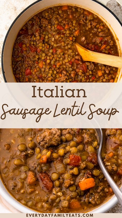 Giada De Laurentiis Lentil Soup, Lentil Italian Sausage Soup, Italian Sausage And Lentils, Lentil Soup Recipe With Sausage, Italian Sausage Lentil Soup Recipe, Lentils And Sausage Recipe, Carrabbas Sausage And Lentil Soup Recipe, Lentil And Sausage Recipes, Lentil Recipes With Meat