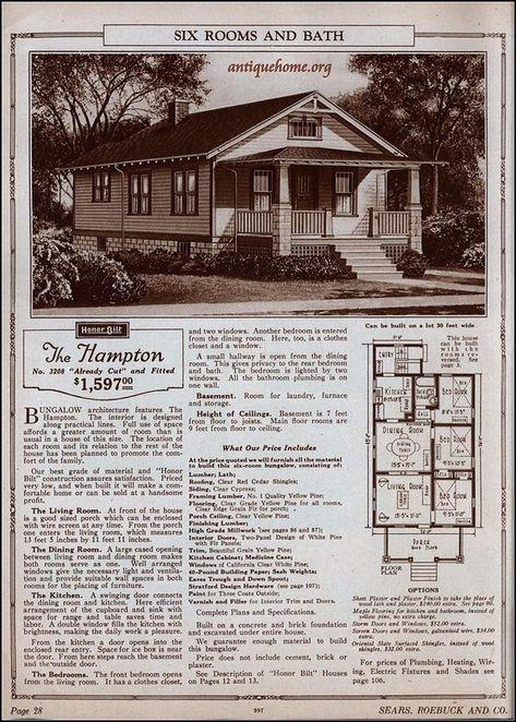 Sears House Plans, Accent Window, Roof Porch, Hipped Roof, 3 Bedroom Bungalow, Vintage Homes, Product Marketing, Vintage House Plans, Hip Roof