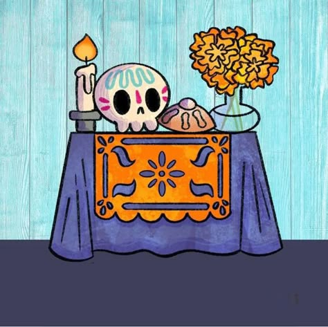 Ofrenda Drawing Ideas, Dia De Los Muertos Poster Ideas, Dia De Los Muertos Drawing Ideas, Ofrenda Drawing, Mexican Doodles, Mexican Cartoon, Fluorescent Light Covers, June Gloom, Mexican Culture Art