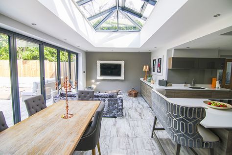 Contemporary Orangery, Orangery Extension Kitchen, Kitchen Orangery, Diner Ideas, Kitchen Diner Extension, House Extension Plans, Open Plan Kitchen Dining Living, Open Plan Kitchen Diner, Room Extensions