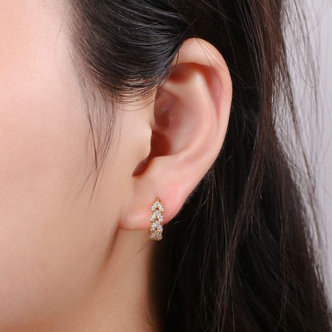 Dainty Gold Olive Leaf Earring Hoop Earrings, Huggie Delicate Earrings, Minimalist, Boho Earrings CZ Cubic Simple earring Gift for Her - DLUXCA Gold Earrings Studs Simple, Small Earrings Gold, Simple Gold Earrings, Neck Pieces Jewelry, Leaf Earring, Gold Earrings Models, Diamond Earrings Design, Earring Hoop, Gold Rings Fashion