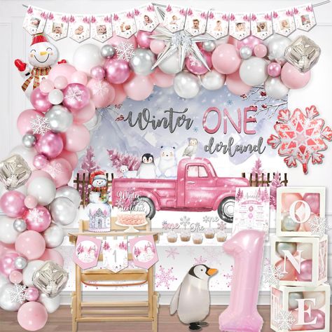 PRICES MAY VARY. ❄️ WONDERFUL IN ONDERLAND – Your baby is about to turn one in this beautiful winter. This themed birthday party certainly makes the new year bright! The color palette with a tone of snowflake patterns is sweet and girly for your baby girl. Enjoy this wonderful day and have a great time with everyone in this true winter wonderland! 🎀 WINTER ONDERLAND 1ST DECORATIONS INCLUDES - 80 x 12’’ latex balloons | 32 x 5’’ latex balloons | 8 x foil balloons | 1 x backdrop | 2 x banners | 1 1 Year Birthday Party Ideas Girl Theme, Winter First Birthday Themes Girl, Baby Girl First Birthday Theme January, Girl 1st Birthday Party Ideas Winter, 1 Yr Birthday Party Girl, First Birthday Girl January, Baby Girl First Birthday Theme Winter, Winteroneder Land Theme Party Girl, First Birthday Girl Themes Winter