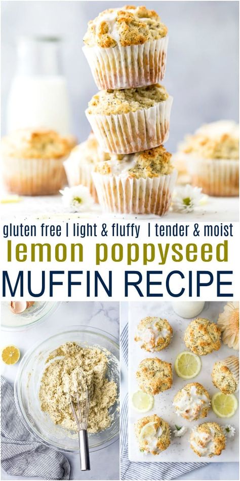 Easy Gluten Free Lemon Poppyseed Muffins are the perfect brunch treat! Each bite of these Lemon Poppyseed Muffins is fluffy, moist and filled with fresh citrus taste. Drizzle with a lemon glaze for the ultimate bite! #breakfast #muffinrecipes #healthy Poppyseed Muffin Recipe, Gluten Free Lemon Poppyseed, Poppyseed Muffin, Lemon Poppy Seed Muffins Recipe, Poppyseed Muffins, Lemon Poppy Seed Muffins, Muffins Breakfast, Gluten Free Bagels, Best Brunch Recipes