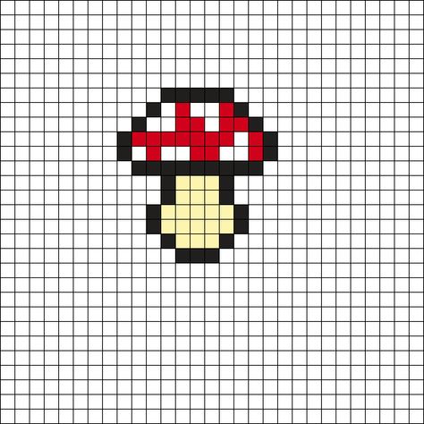 Simple Fuse Bead Patterns, Mushroom Pearl Beads, Cute Simple Perler Bead Patterns, Mini Mushroom Perler, Mushroom Fuse Bead Patterns, Pixel Art Mashrom, Pixel Mushroom Art, Simple Pearler Bead Patterns, Pixel Art Pattern Mushroom