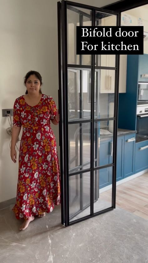 Sonika Khurana Sethi’s Instagram profile post: “Bifold kitchen door for our site! Great space saver! Product is from @aristoindia ! Great finish and quality but the poorest customer…” Bifold Kitchen Doors, Bifold Doors Kitchen, Bangalore House, Doors Kitchen, Kitchen Pantry Design, Kitchen Door, Pantry Design, Kitchen Doors, Folding Doors