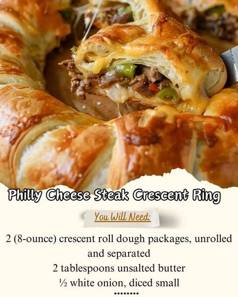 Crescent Ring, Cheese Steak, Philly Cheese, Philly Cheesesteak, Crescent Roll Dough, Philly Cheese Steak, Moms Favorite, White Onion, Crescent Rolls