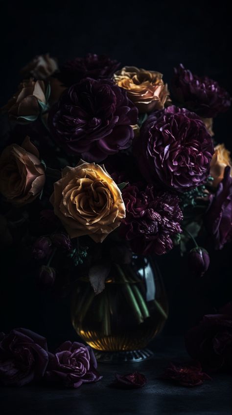 Moody, romantic, purple floral phone wallpaper background Moody Floral Wallpaper, Floral Design Inspiration, Floral Phone Wallpaper, Craft For Home Decoration, Paper Flower Wall Hanging, Moody Wallpaper, Arte Aesthetic, Moody Art, Witchy Wallpaper