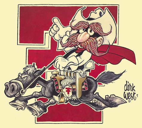 Dirk West: Sports Cartoonist | Southwest Collection Archive Texas Tech Mascot, Good Morning Gif Funny, Texas Tech Football, Texas Sports, Vintage Helmet, Vintage Logos, Yosemite Sam, Lubbock Texas, Texas Tech University