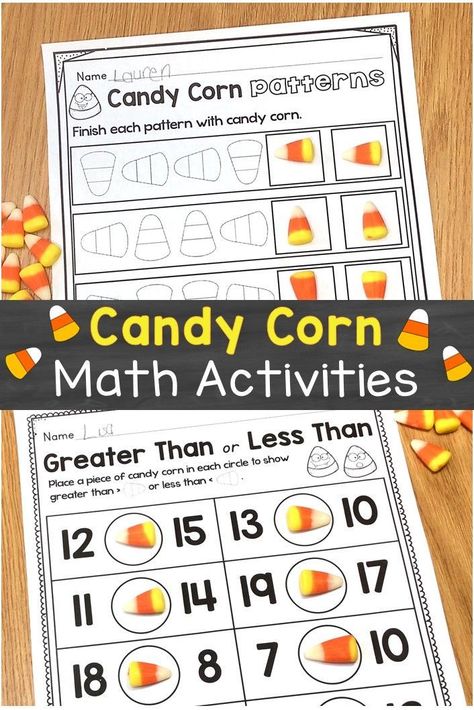 Fun candy corn math activities and literacy activities that use candy corn  #candycornactivities #candycornmath Candy Corn Math 2nd Grade, Candy Corn Math 1st Grade, Halloween Math Activities 1st Grade, Candy Corn Math, Homeschool Halloween, Pumpkin Preschool, Ladybug Room, First Grade Crafts, Intervention Activities