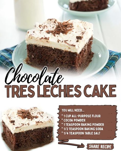 Dishes Wishes Community | Chocolate Tres Leches Cake | Facebook Chocolate Tres Leches, Chocolate Tres Leches Cake, Mexican Cake, Leches Cake, Unsweetened Cocoa Powder, Tres Leches Cake, Milk Cake, Tres Leches, Cake Decorating Tips