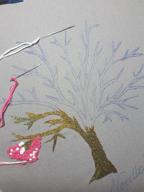 Cherry Blossom Tree Embroidery, Blossom Tree Embroidery, Applique Trees, Tree Embroidery Pattern, Embroidered Trees, Hoops Embroidery, Embroidery Guide, Tree Embroidery, Abstract Embroidery