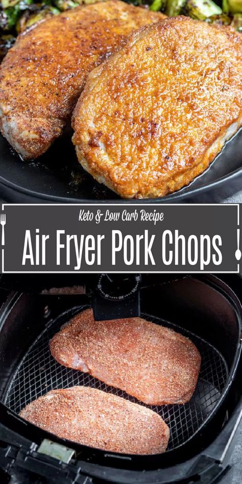 These easy Air Fryer Pork Chops are tender, juicy boneless pork chops that are cooked to perfection in just 9 minutes! It's the perfect easy dinner recipe for busy weeknights! Air Fryer pork chops aren't breaded instead they are rubbed with a delicious blend of spices and then cooked in the air fryer for amazing keto pork chops. We'll show you how to make pork chops in the air fryer the easy way with a delicious dry rub seasoning. Easy Air Fryer Pork Chops, Cooking Frozen Pork Chops, Air Fry Pork Chops, Rub Seasoning, Air Fryer Dinner, Frying Recipes, Airfryer Recipe, Keto Pork Chops, Air Fryer Pork