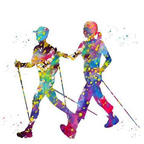 Nordic walking Handmade Poster, People Walking, Nordic Walking, Medical Art, Summer Mood, Watercolor Dog, Walking By, Free Prints, Travel Couple