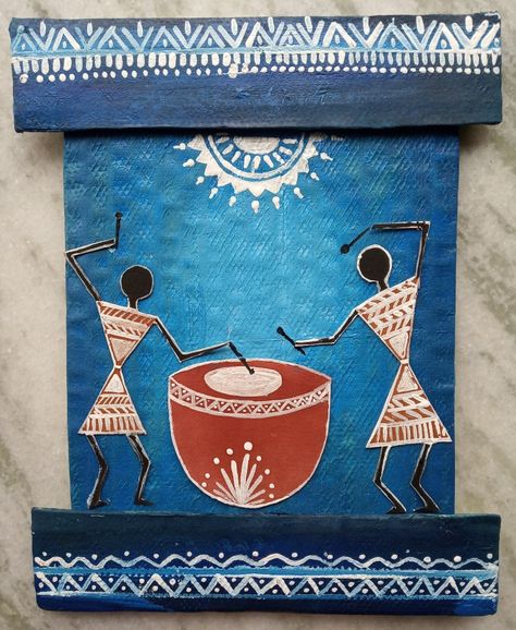 Worli Painting Designs Easy, Warli Bookmarks, Warli Art Border Design, Worli Painting Designs, Warli Arts, Art Border Design, Lippon Art, Warli Paintings, Art Border